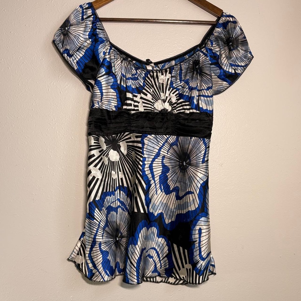 Vintage Y2K Heart Soul Tie Back Empire Waist Blouse Flowy Floral Top Size XL